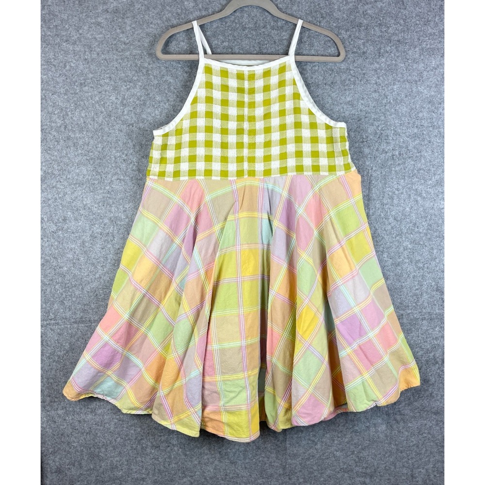 Plaid Check Swing Dress Womens Medium Textured Empire Waist Boho Cottagecore
